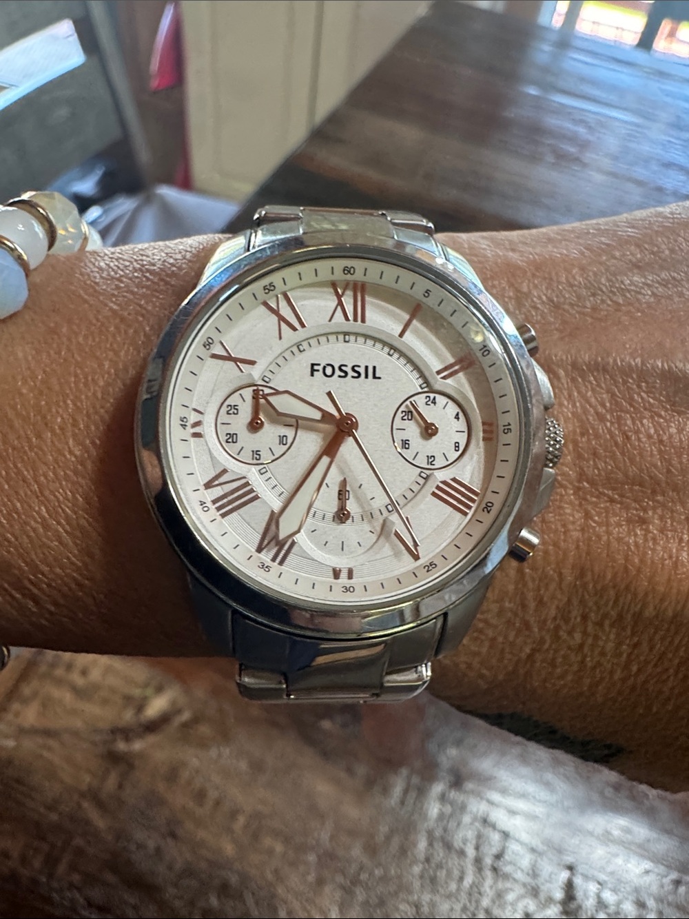 Fossil Silver Bracelet Watch with White Dial and Rose Gold Accents - Picture 4 of 9